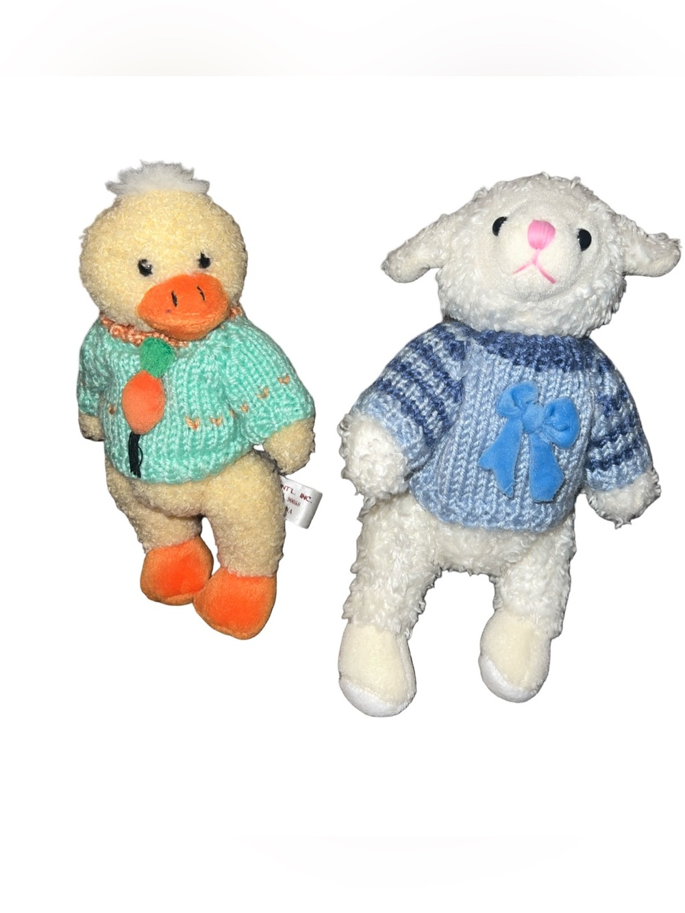 1999 Vintage Hugfun Lamb And Duck Jointed Plush Wearing Sweaters